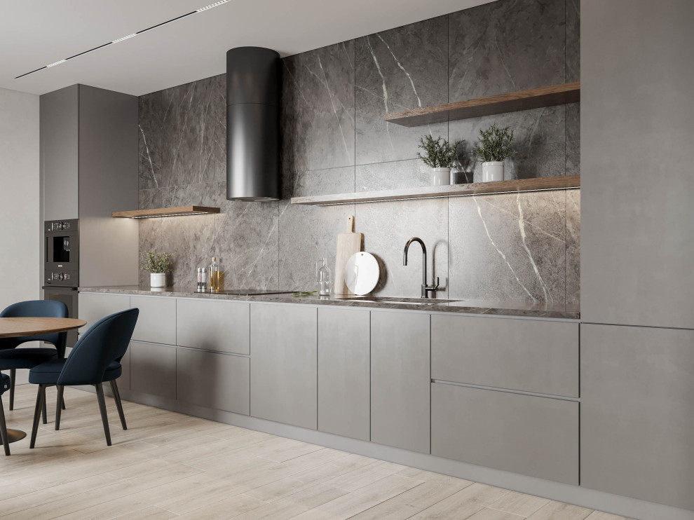 Гостиная и кухня в бежево-серых оттенках