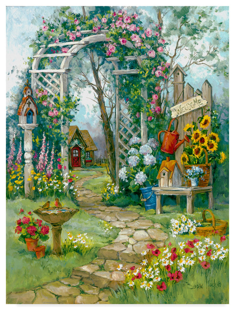 Barbara Mock ' Country Garden Arbor' Canvas Art - Farmhouse - Prints ...