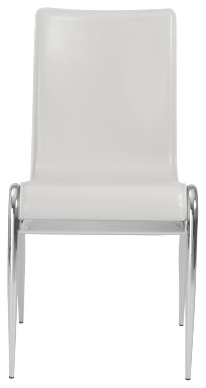 Eurostyle Grace Side Chair, White Leather and Chrome, Set of 4