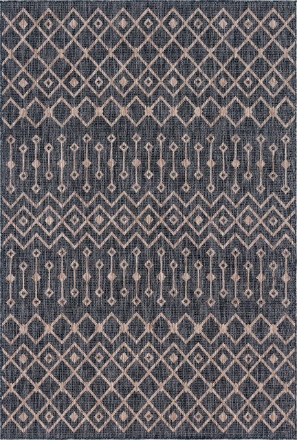 Unique Loom Charcoal Gray Tribal Trellis Outdoor 6'x9' Area Rug
