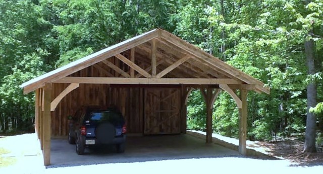 timber frame carport/workshop - rustic - garden shed and