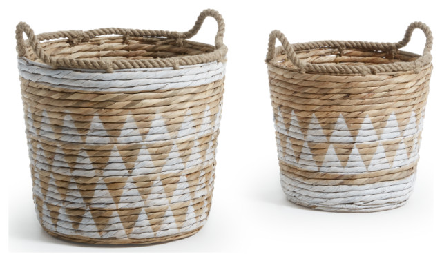 White Woven Decorative Basket Set (2) | La Forma Maja - Tropical - Baskets  - by OROA | Distinctive European Furniture | Houzz
