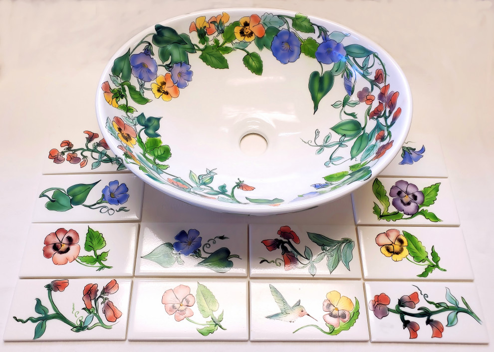 Garden Floral Sink with Accent Tile Limited Edition