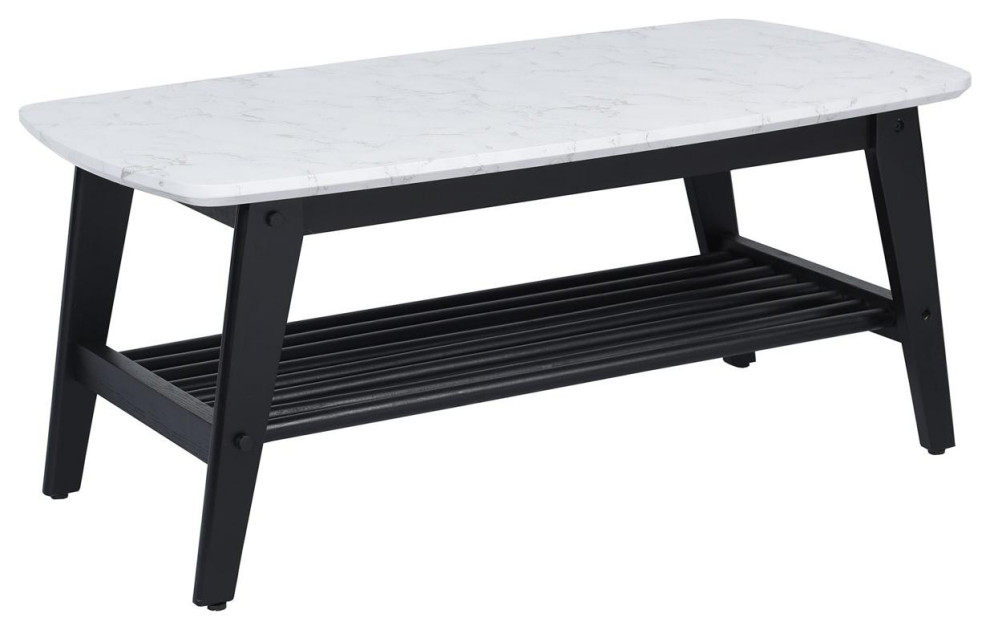 Birchwood Coffee Table, Faux White Transitional Coffee Tables by