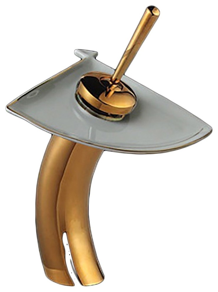 Waterfall Faucet Solid Brass Gold PVD Tall Ceramic 12" H Single Hole