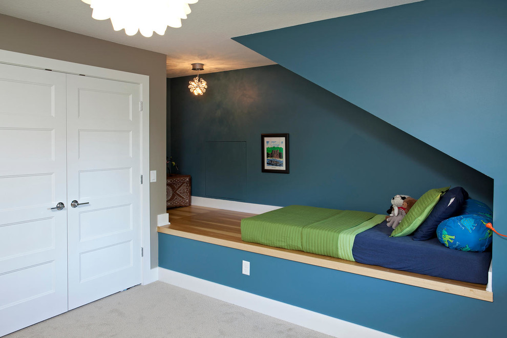 Large midcentury loft-style bedroom in Minneapolis.
