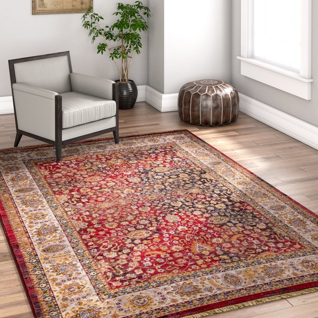 Well Woven Global Treasures Farmhouse Distressed Red Area Rug 7 10 X 9 6