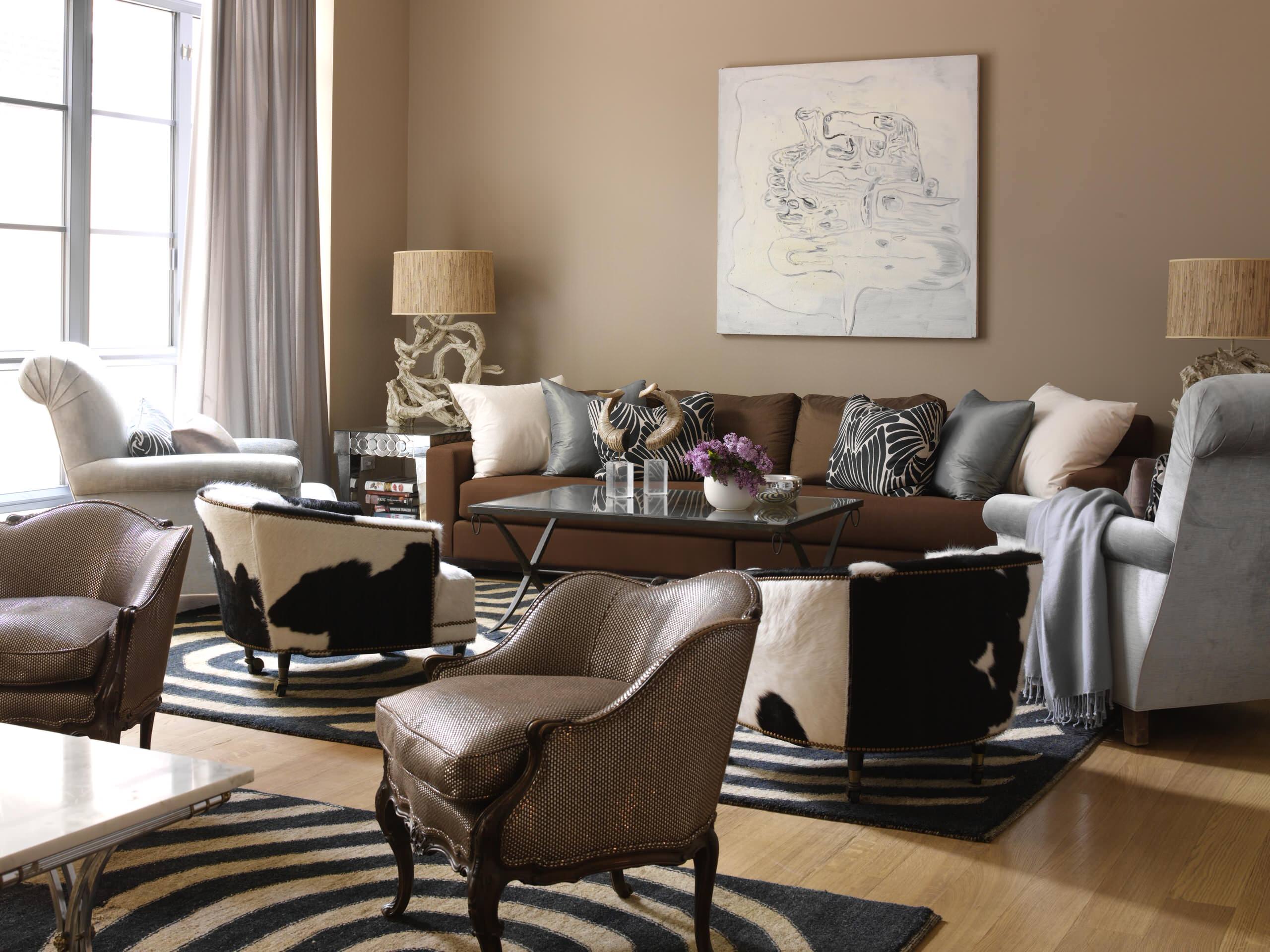 brown and grey living room decor