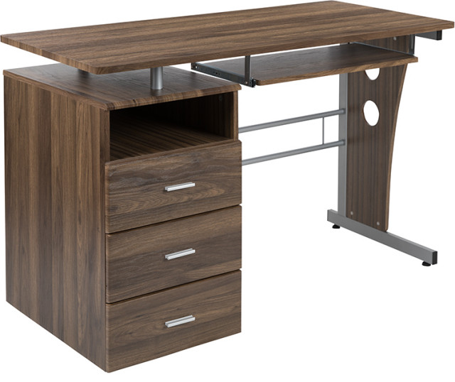 Rustic Walnut Desk With Three Drawer Pedestal And Pull Out Keyboard Tray Contemporary Desks And Hutches By Beyond Design More Houzz