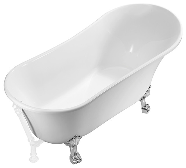 55" Streamline N343CH-WH Clawfoot Tub and Tray With External Drain