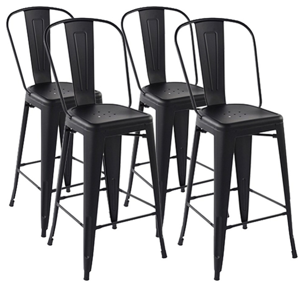 Homycasa Thocar 24" Transitional Metal Counter Stools in Black (Set of