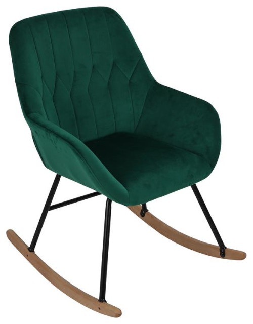 LuxenHome Upholstered Green Velvet Rocking Chair Midcentury Rocking