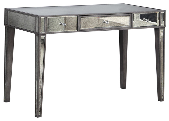 Gray Brown With Antique Mirror Writing Desk Transitional Desks
