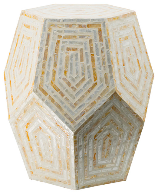 Hexagonal Capiz Stool 18x18x21