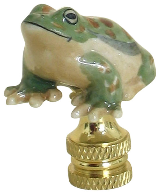 Green Frog Lamp Finial Porcelain 1.5"h