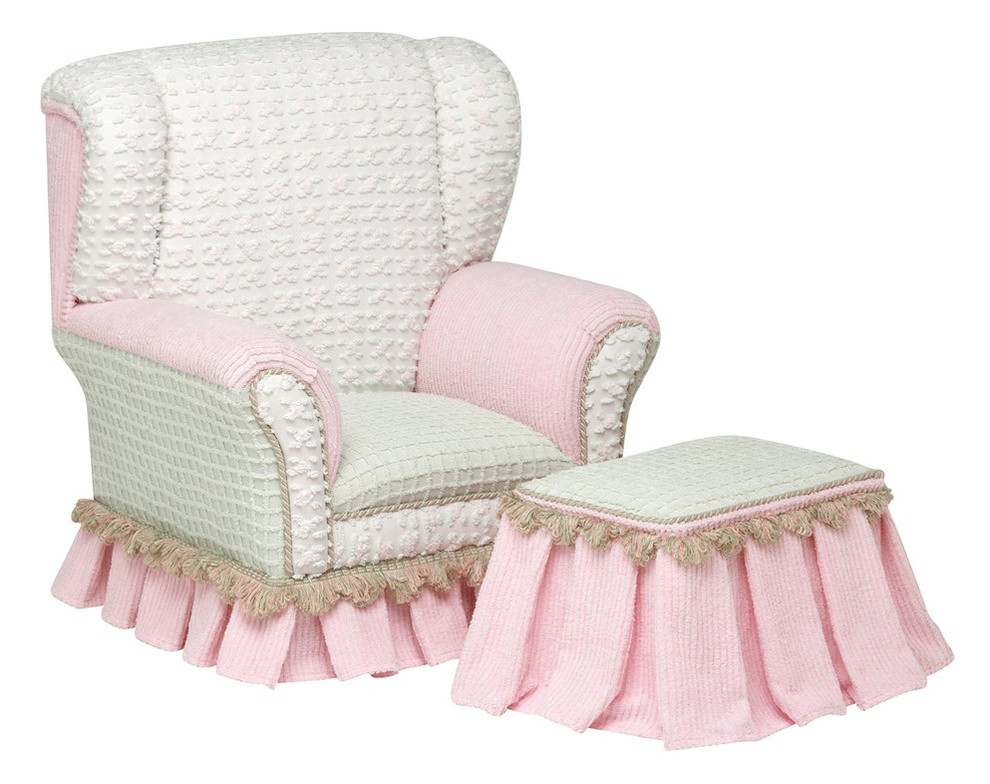 Primrose Childs White & Pink Wingback Chair With Ottoman