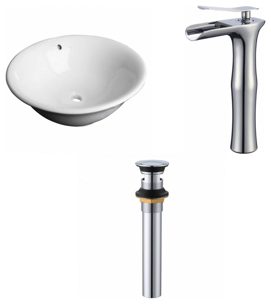 American Imagination 17"W Bathroom Vessel Sink Set, White Contemporary Bathroom Sinks by