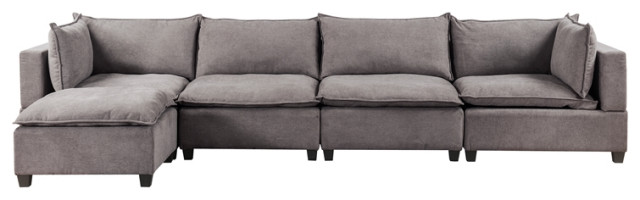 Lilola Home Madison Fabric 5 Piece, Light Gray Sofa With Chaise