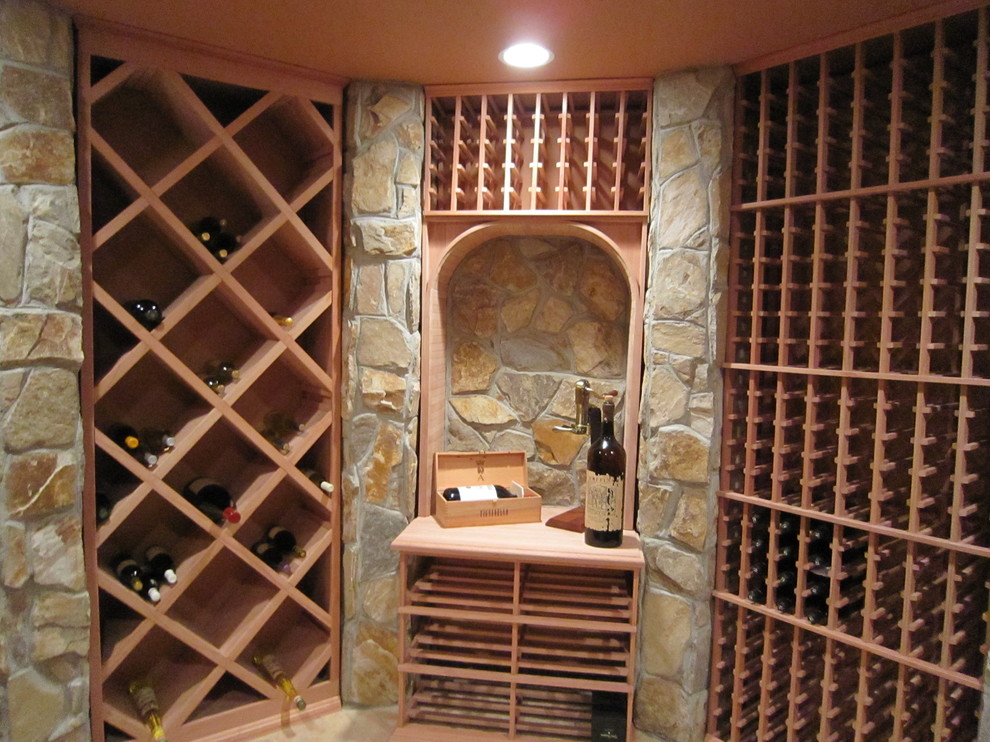 Redwood wine racks Contemporary Wine Cellar New York by John Fabian
