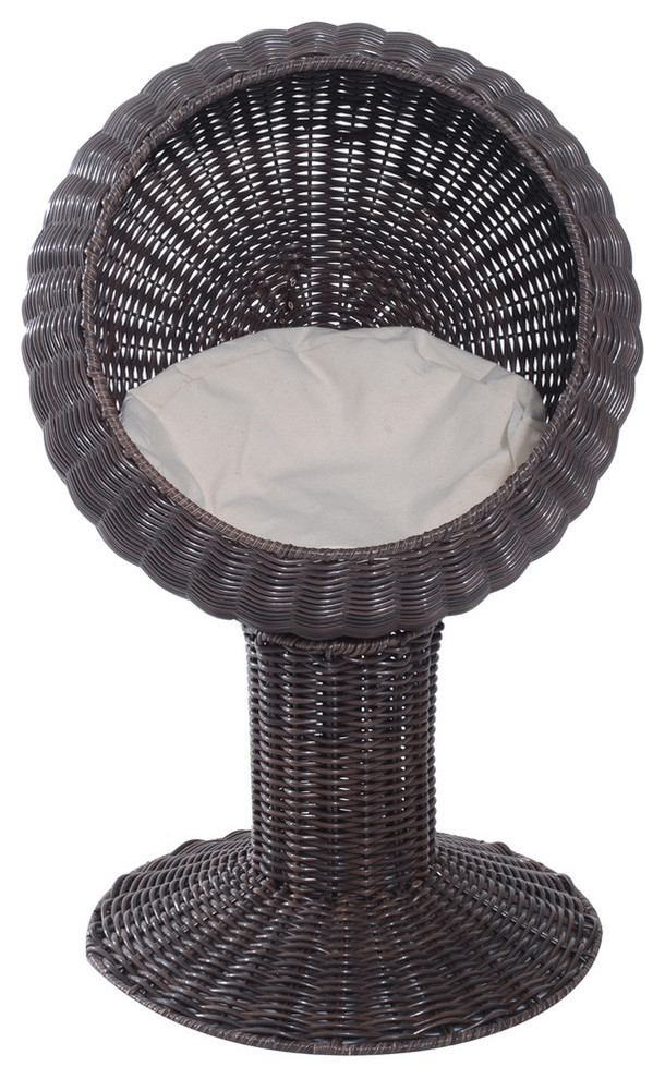 Pawhut 28" Hooded Rattan Wicker Elevated Cat Bed, Coffee/Beige