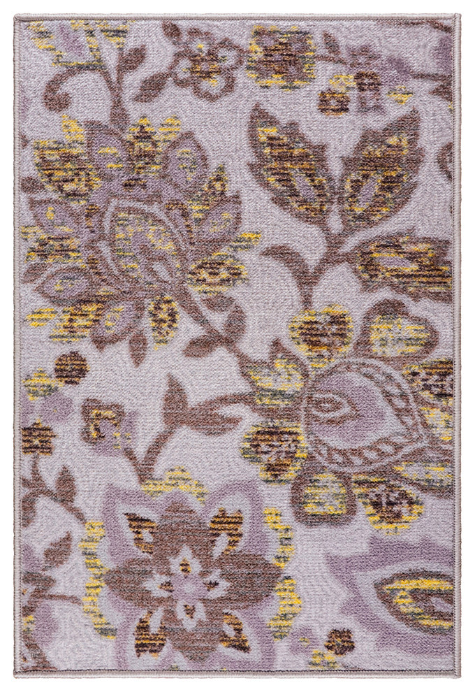 Jezabel Traditional Floral Modern Area Rug , Lilac/ Grey, 2 Ft. X 3 Ft.