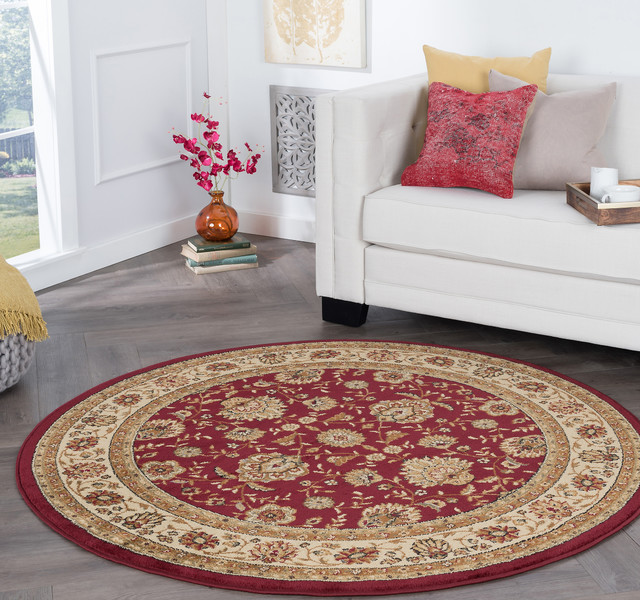 Raleigh Traditional Fl Red Round Area Rug 8