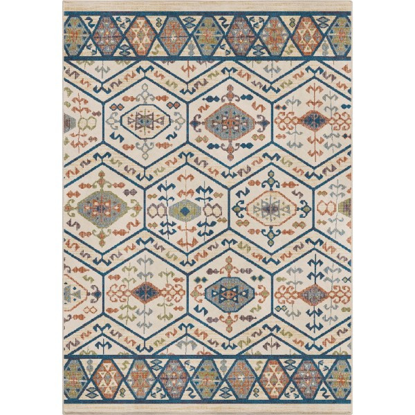 Orian Mardi Gras Distressed Bohemian Durban Denim Area Rug 5'3" x 7'6" Southwestern Area