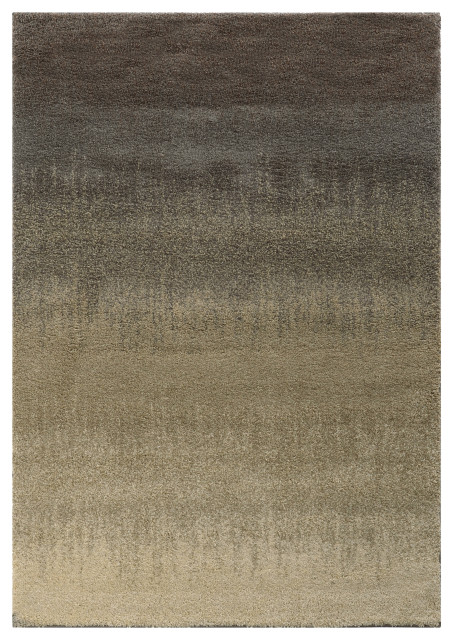 Charlotte Abstract Shag Gray and Beige Rug, 5'3"x7'6", 5'3"x7'6"