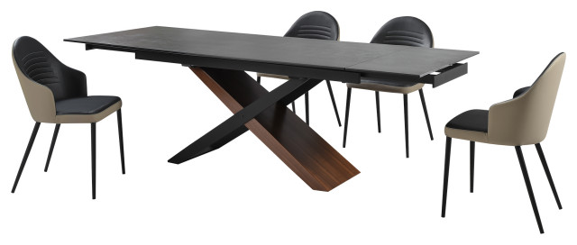 Milena Rocco 5 Pc Extendable Dining Set Taupe Gray and Black Faux ...