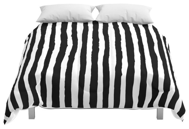 Society6 Black And White Vertical Stripes Comforter Contemporary