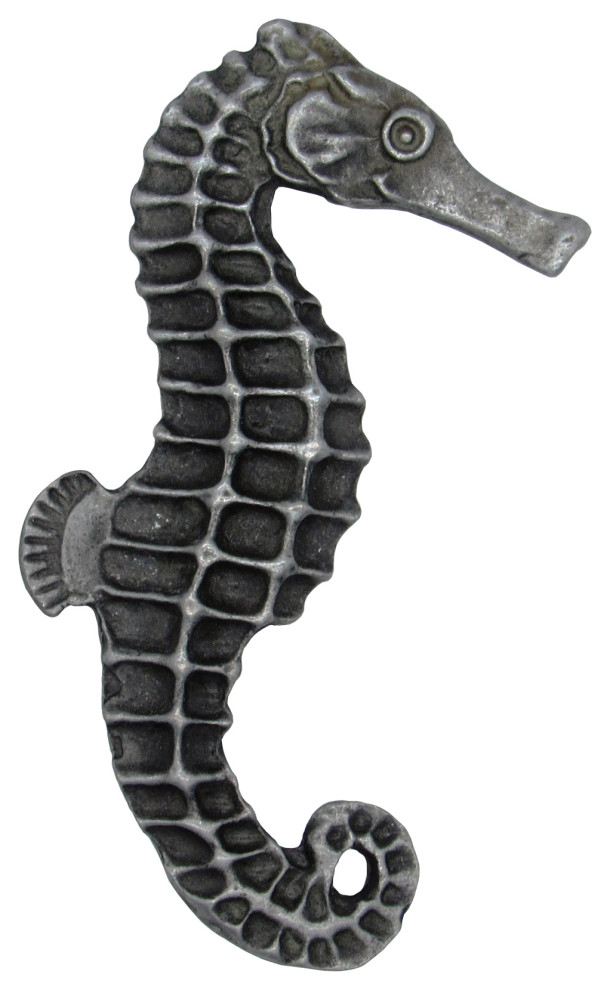 Seahorse Right Facing Cabinet Knob, Large, Pewter