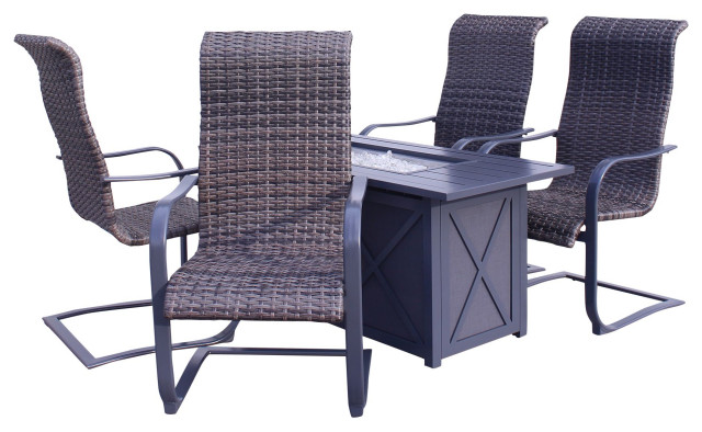 Courtyard Casual Santa Fe Dark Gray 5-Piece Rectangle Fire Pit Wicker ...
