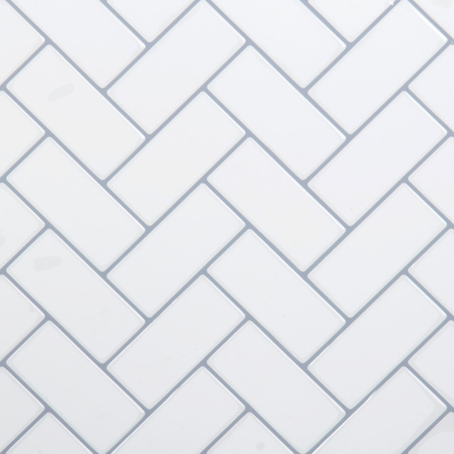 10x10" Herringbone Peel and Stick Wall Tile, White, Set of 6