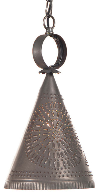 Madison Pendant, Punched Tin Witch's Hat, Blackened Tin