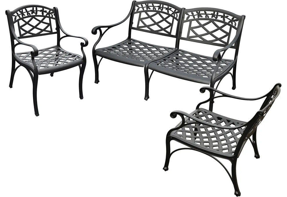 3 Pieces Patio Conversational Set, Aluminum Construction With Mesh