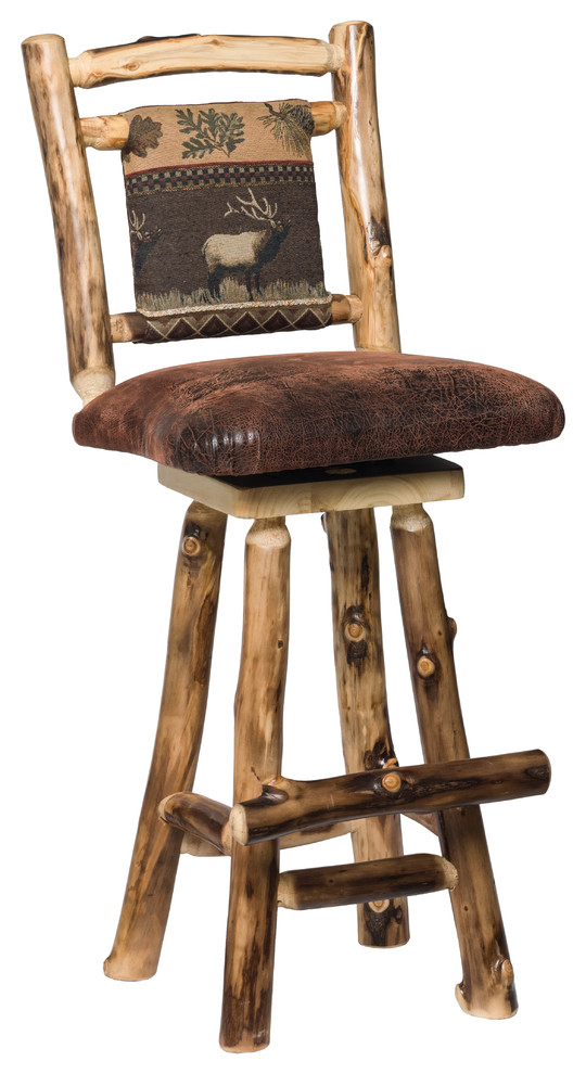 Furniture Barn USA Rustic Aspen Log Swivel Bar Stools With ...