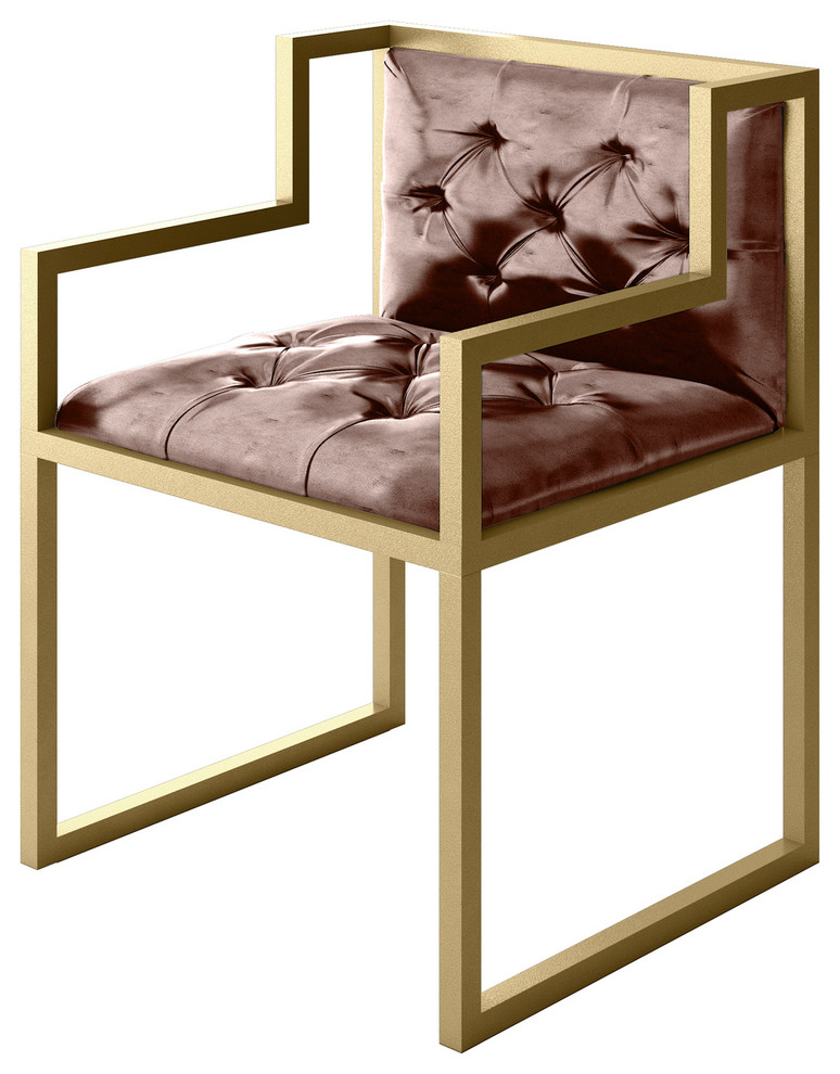 Bradley Metal Chair With Gold Metal Frame and Brown Leather Seat