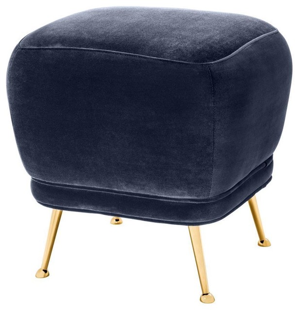 Square Blue Velvet Stool Eichholtz Novato Blue 19 W X 19 D X 19 H