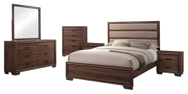 Nampa 6-Piece Bedroom Set, Queen, Chocolate Wood & Faux Leather