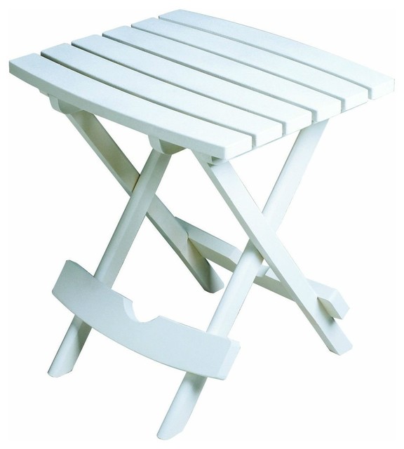 Outdoor Fast Folding Patio Side Table White Weather Resistant Resin