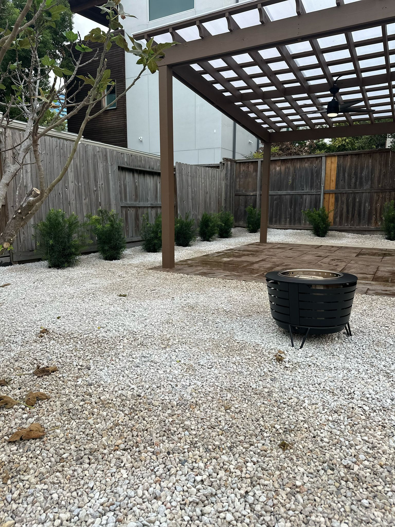 Beautiful stamped concrete patio with Pergola Cover on Haddon st!
