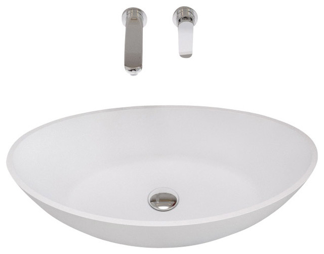 ADM Oval Countertop Vessel Sink, White, 24" Contemporary Bathroom