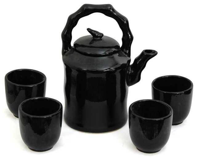 Solid Black Porcelain Tea Set Asian Tea Sets by Oriental