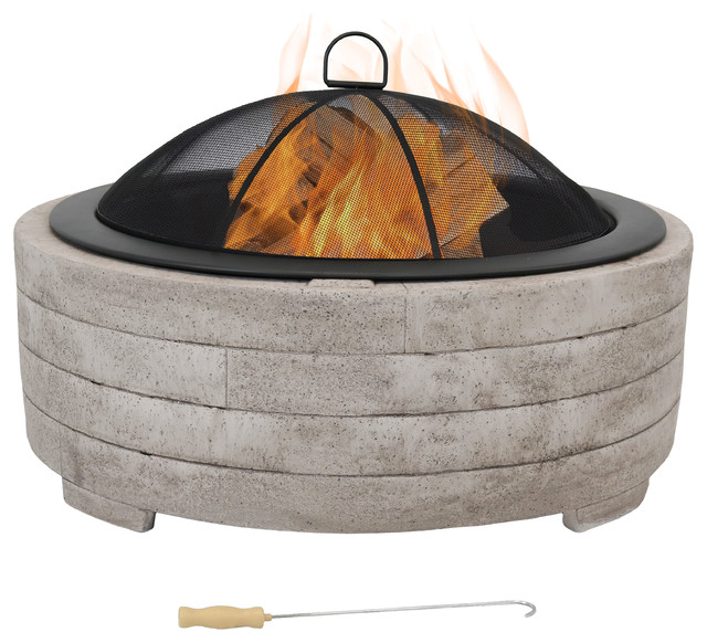 Sunnydaze Large Faux Stone Wood Burning Fire Pit Ring With Steel