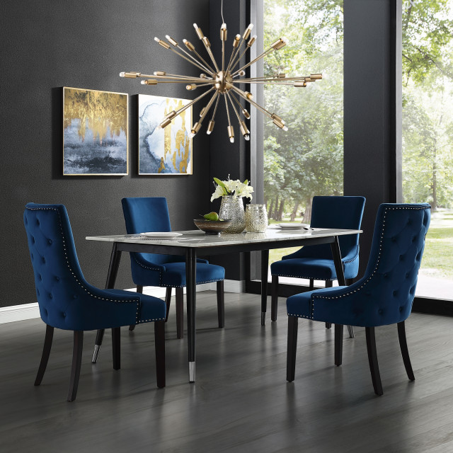 Finley Tufted Dining Chair Nailhead Trim, Set of 2, Navy Blue Velvet