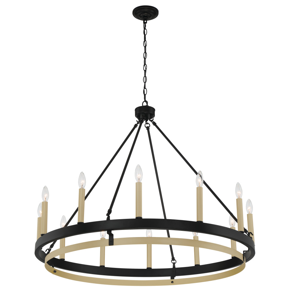 12 Light Candle Style Wagon Wheel Chandelier Transitional