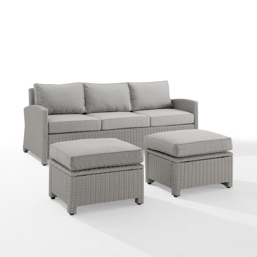 Bradenton 3Pc Outdoor Wicker Sofa Set Sofa and 2 Ottomans Tropical