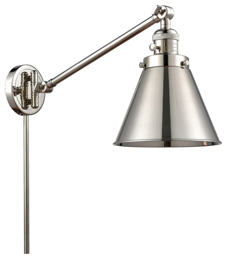 Innovations 237-PN-G43-L X-Large Cone 1 Light Swing Arm Part of The Franklin Restoration Collection Polished Nickel 