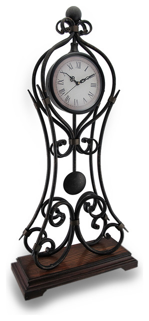 24 Wrought Iron And Wood Fleur De Lis Mantel Clock Eclectic 24 Wrought Iron And Wood Fleur De Lis Mantel Clock