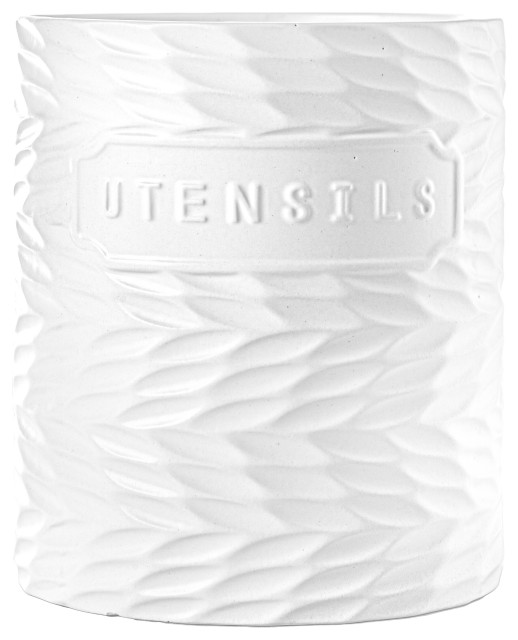 Ceramic Utensil Jar with Engraved Pattern Design Body Matte Finish